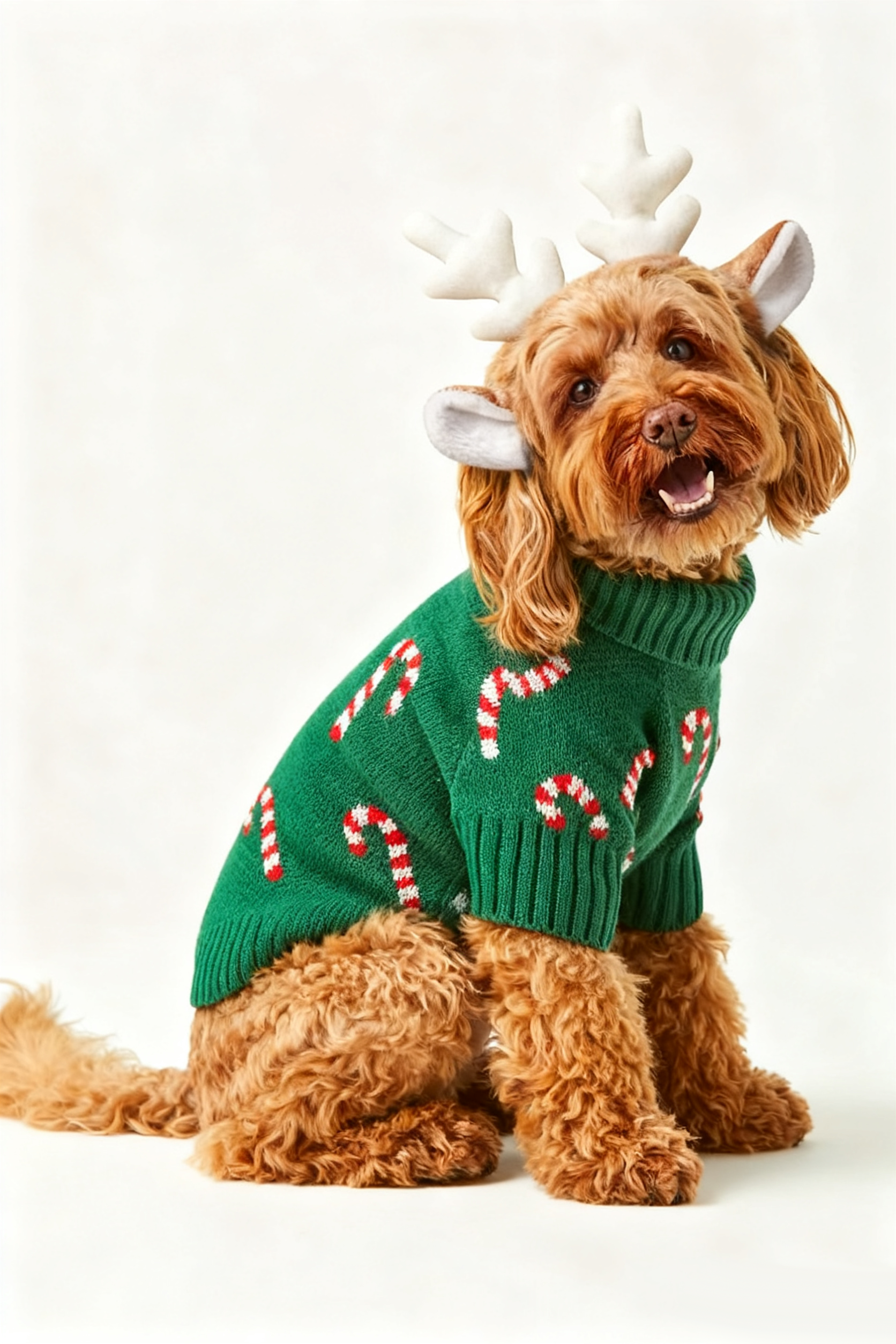 Green Candy Cane Print Dog Christmas Sweater