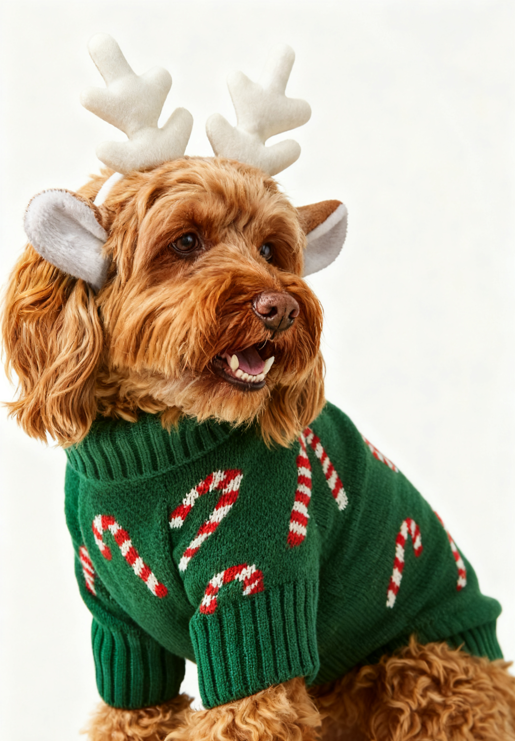Green Candy Cane Print Dog Christmas Sweater