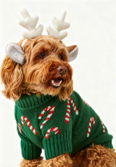Green Candy Cane Print Dog Christmas Sweater