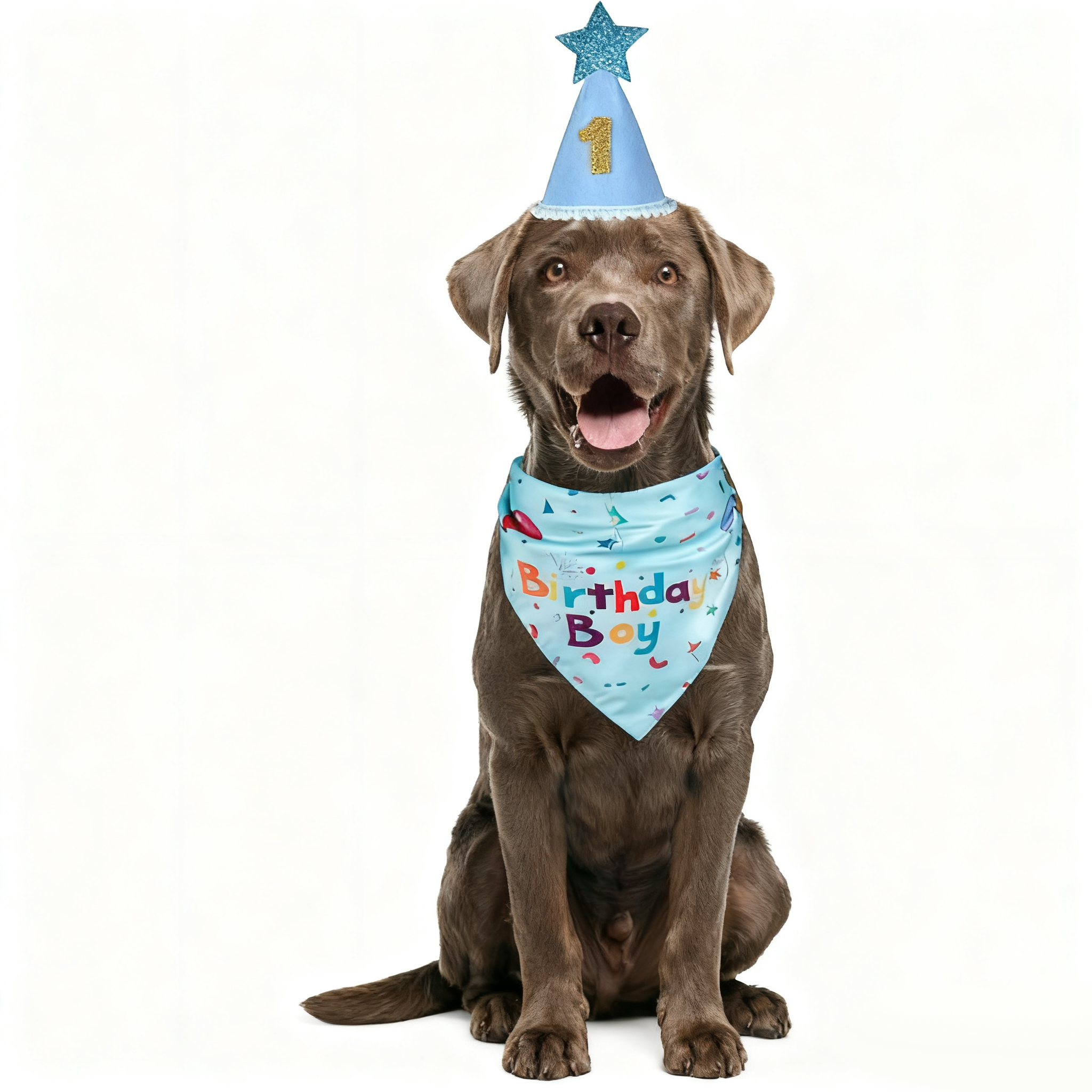 Light Blue "Birthday Boy" Dog Bandana & Party Hat Set