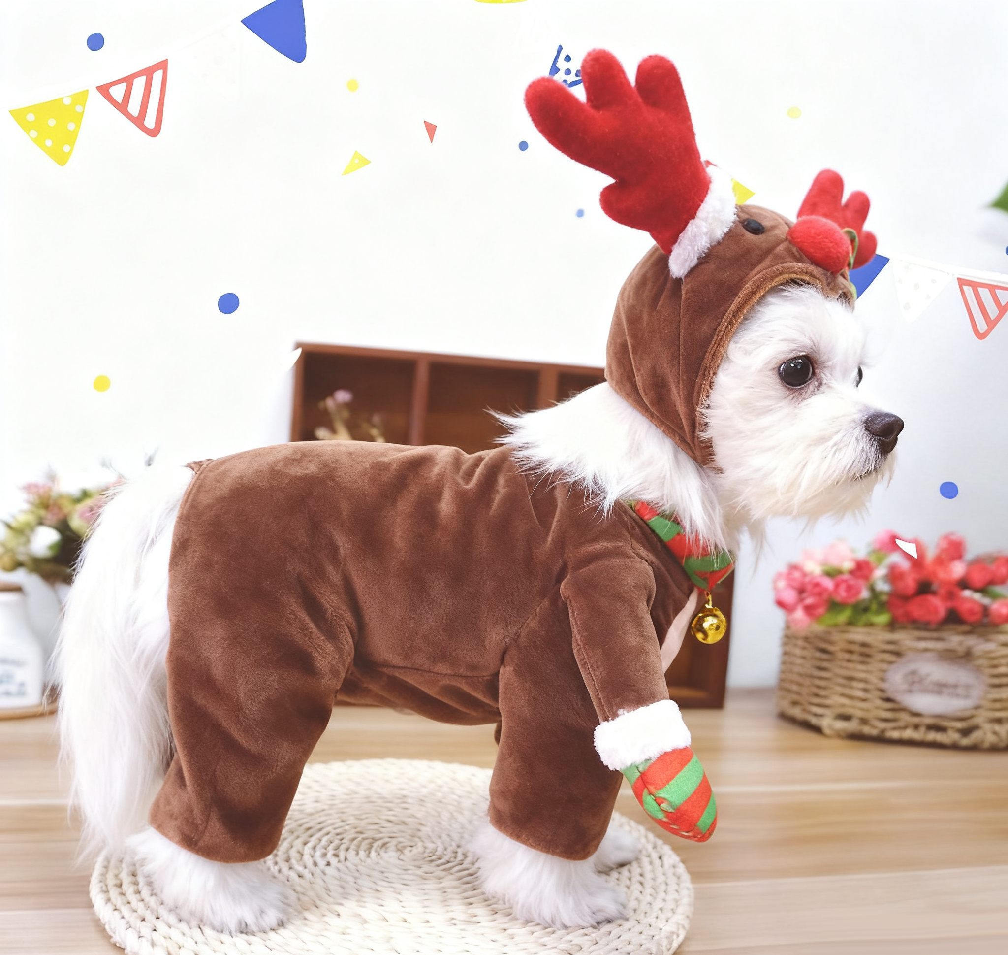 Custom Dog Hoodie – Reindeer Velvet Holiday Onesie