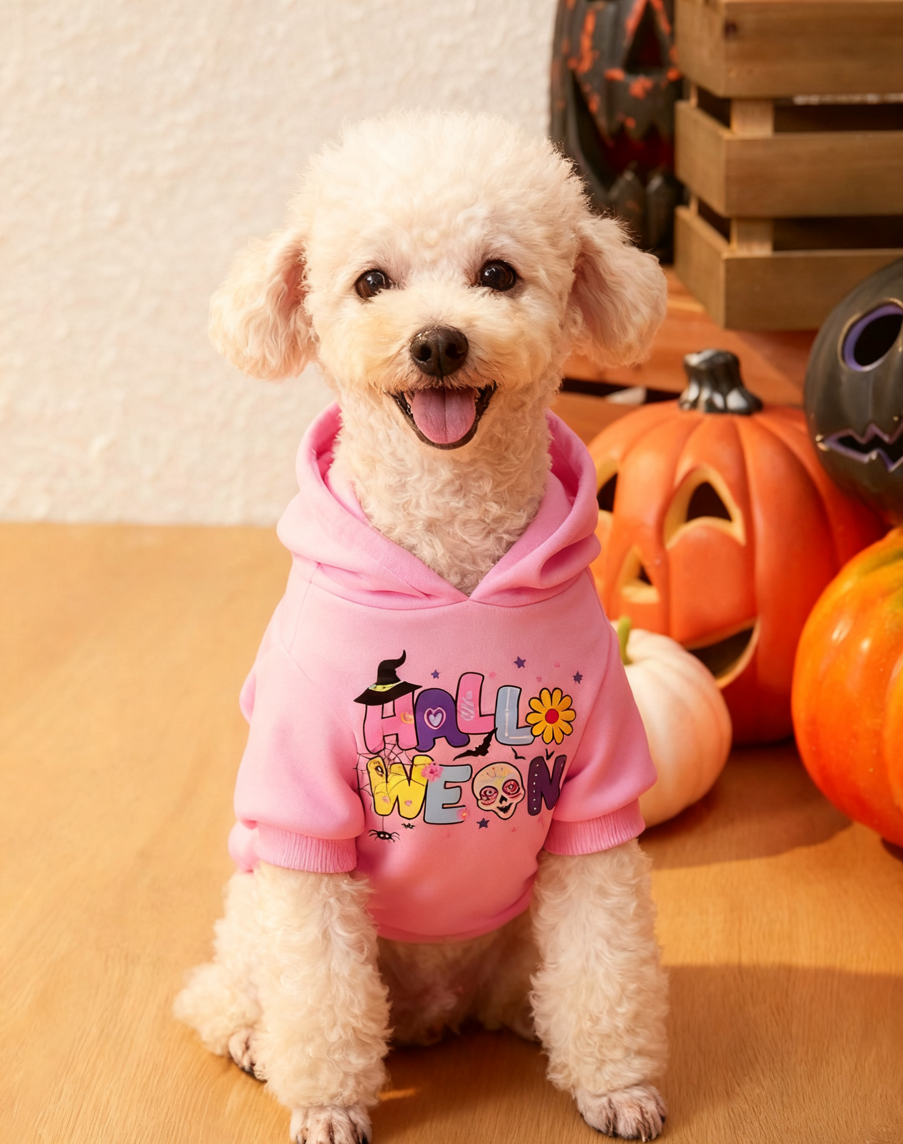 Pink Halloween Graphic Dog Hoodie