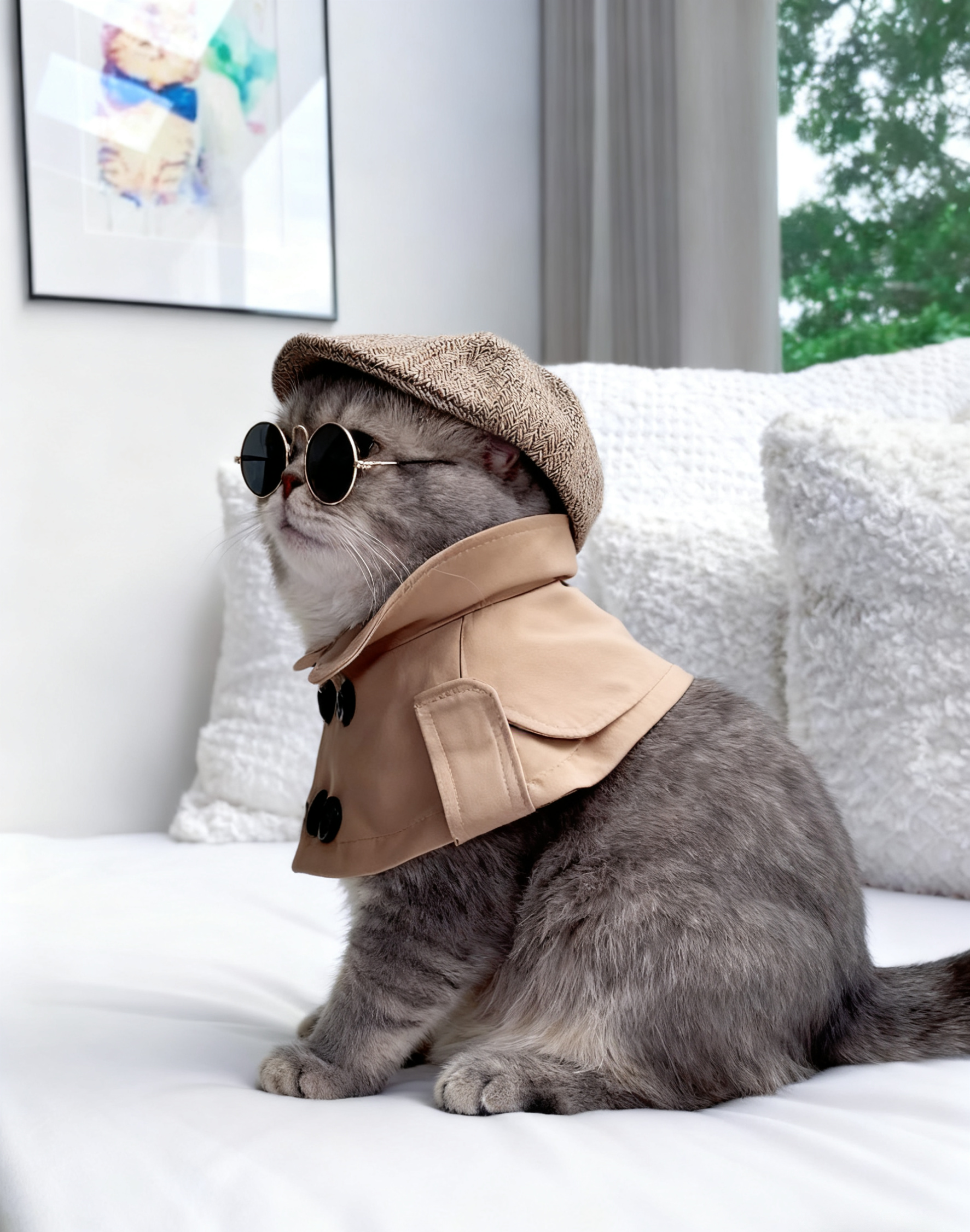 British style Beige Trench Coat Cape for Cats