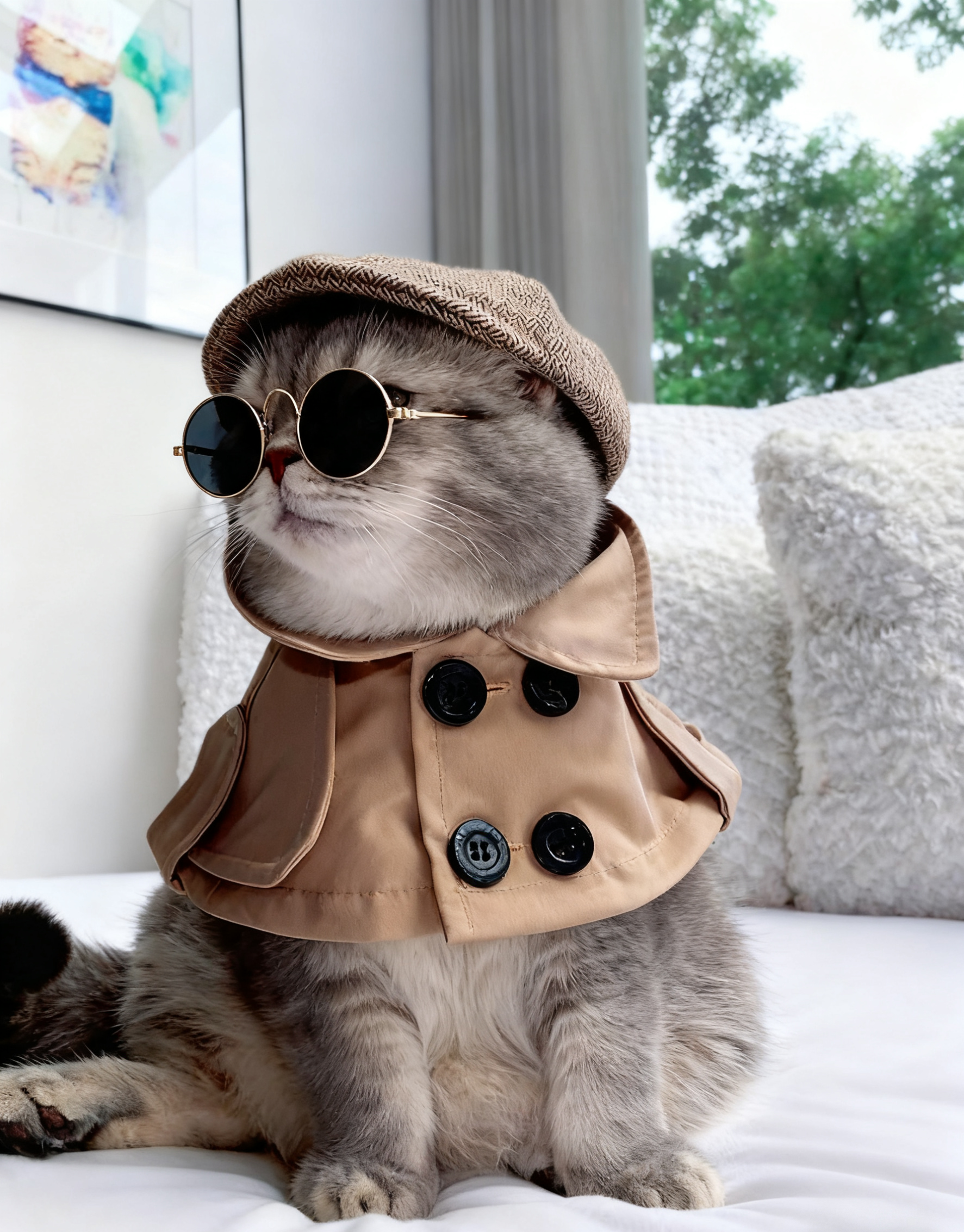 British style Beige Trench Coat Cape for Cats