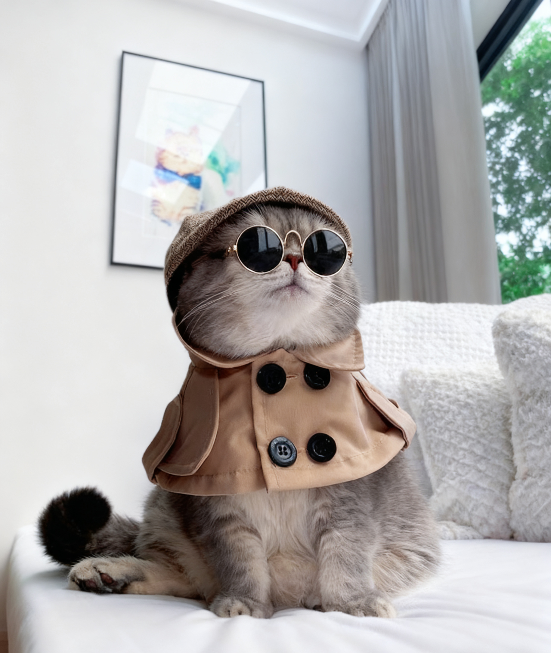 British style Beige Trench Coat Cape for Cats