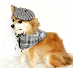 Black & White Plaid Dog Cape & Newsboy Hat Set