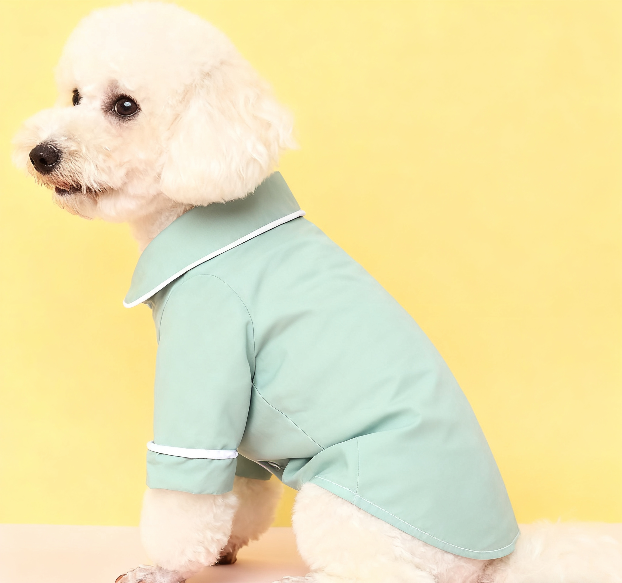 Mint Green Contrast Piping Dog Pajama Set
