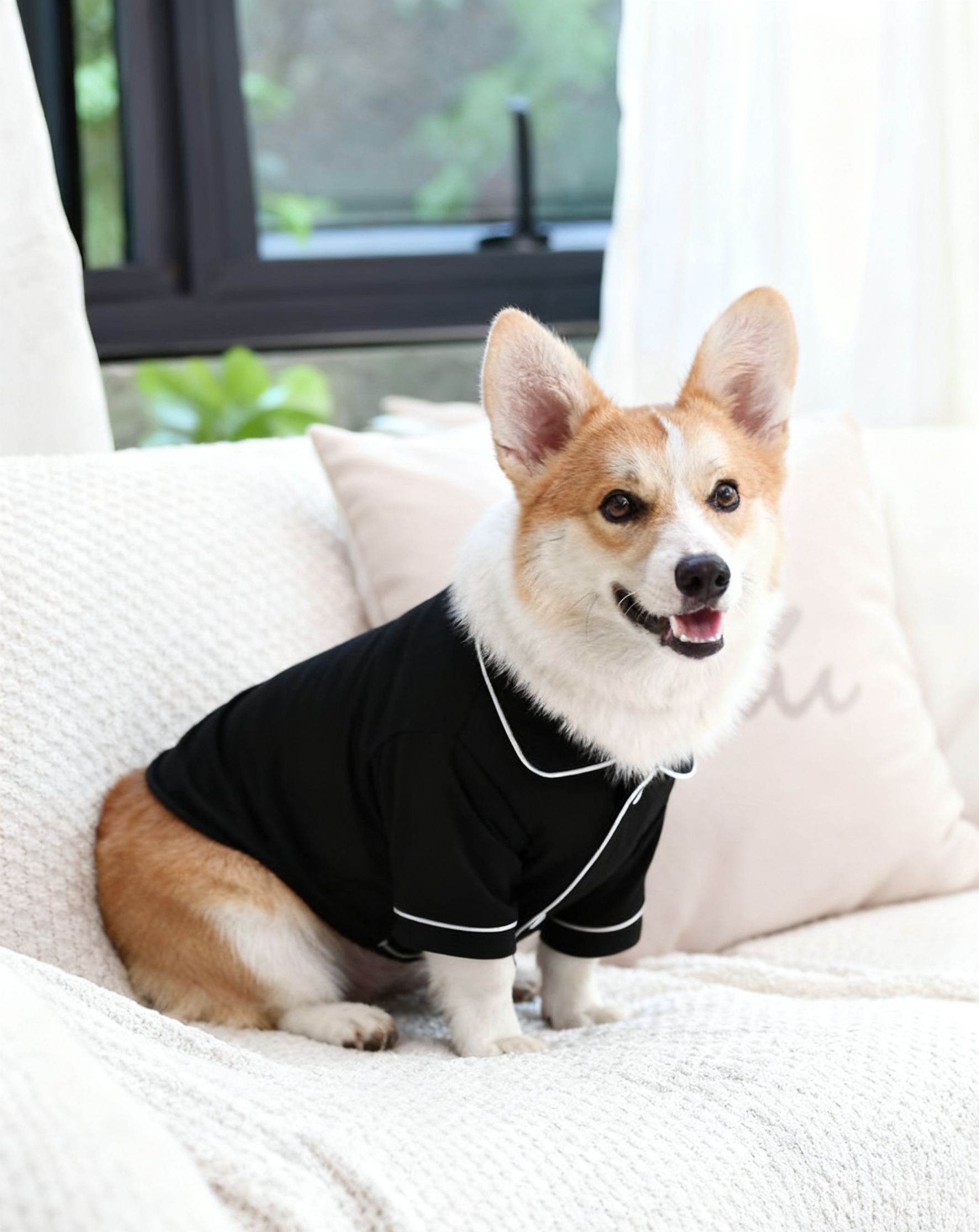 Dog Jackets – Black Cotton-Blend Button Jacket with Contrast Trim