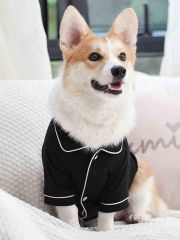 Dog Jackets – Black Cotton-Blend Button Jacket with Contrast Trim