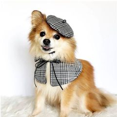 Black & White Plaid Dog Cape & Newsboy Hat Set