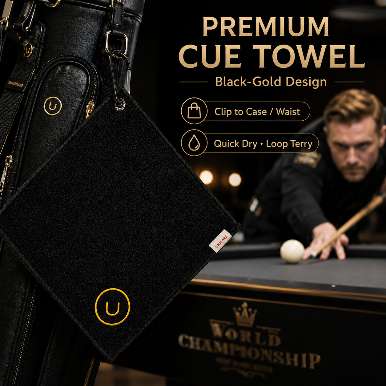Unicare Cue Towel with Hook Smallblack