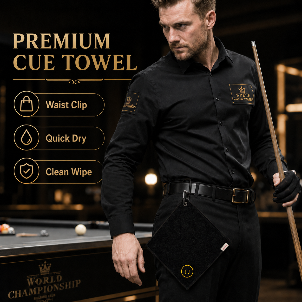 Unicare Cue Towel with Hook Smallblack