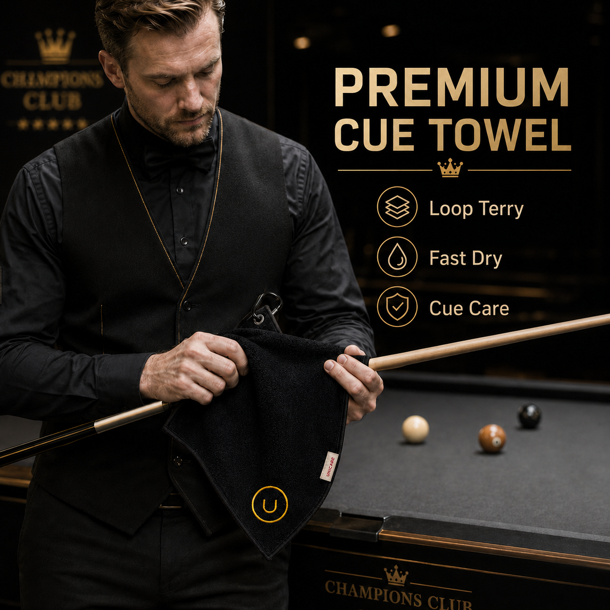 Unicare Cue Towel with Hook Smallblack