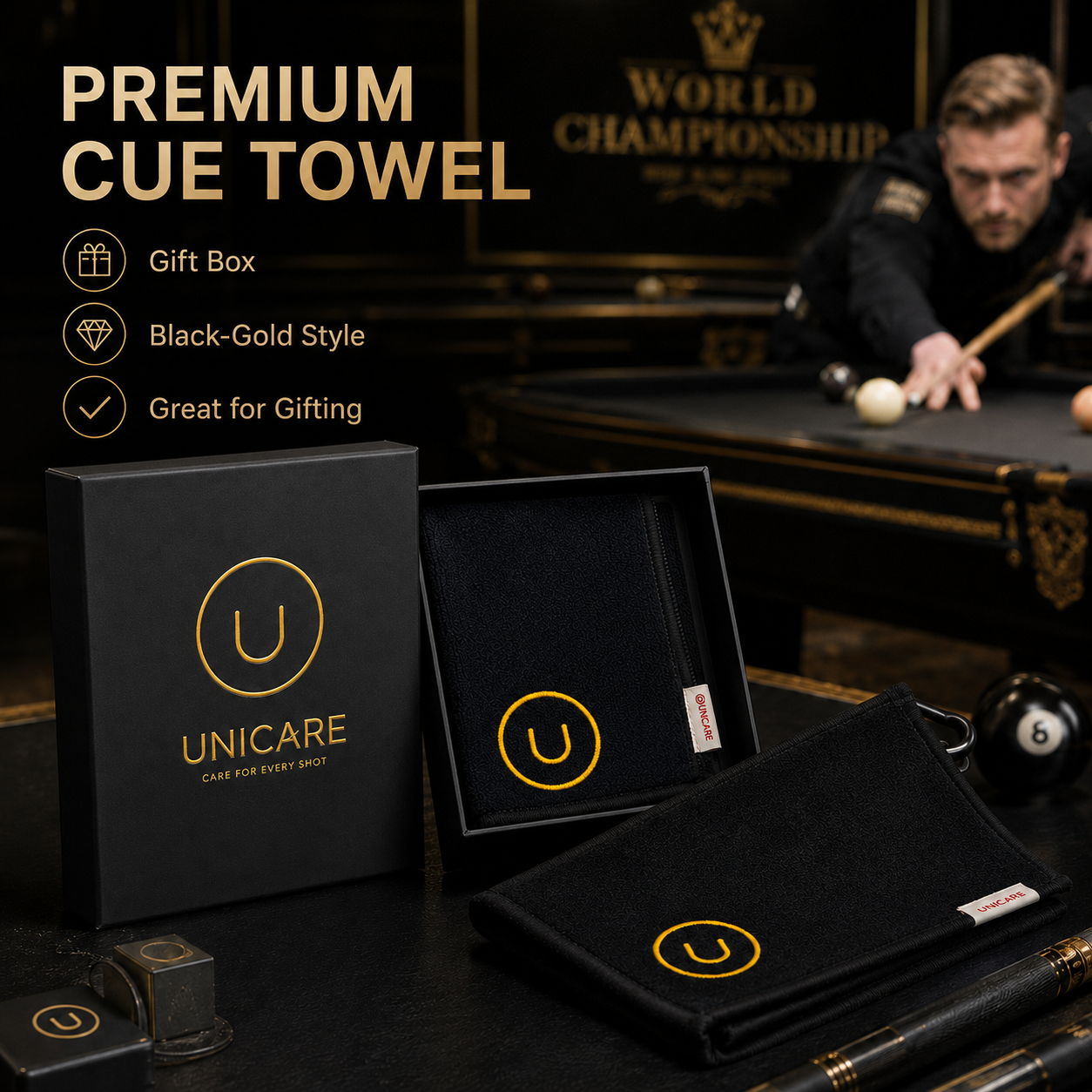 Unicare Cue Towel with Hook Smallblack