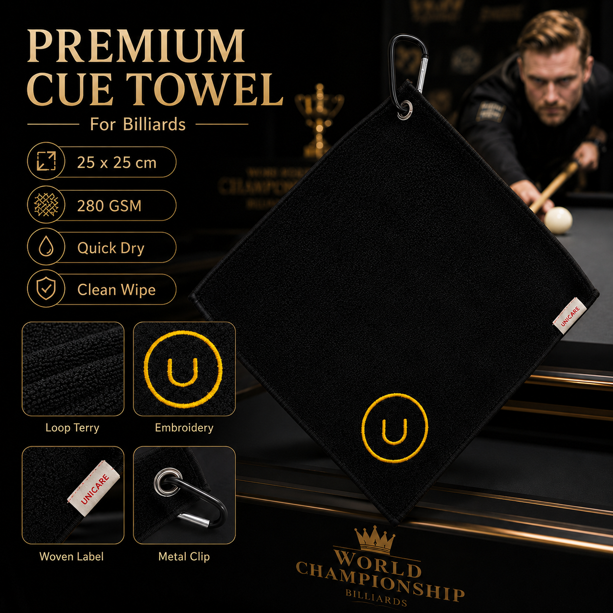 Unicare Cue Towel with Hook Smallblack