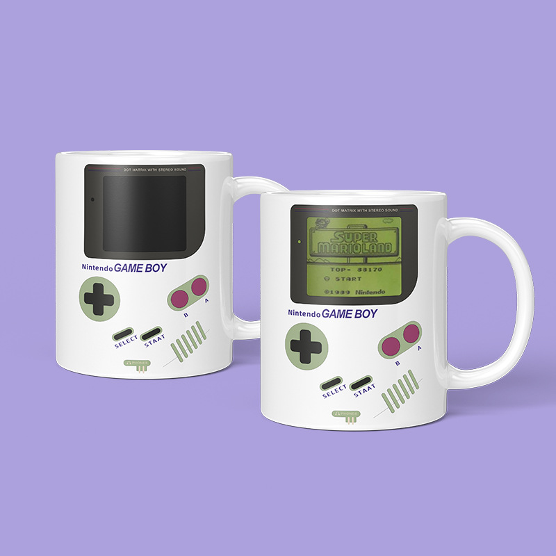 Gaming-inspired color-changing ceramic mug artwork