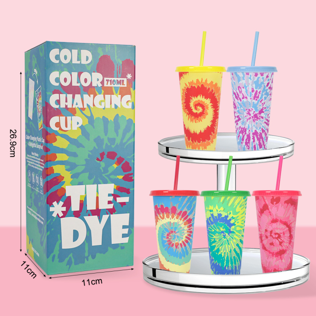 Custom Rainbow Tie Dye Color Changing Plastic Tumblers