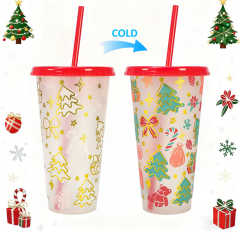 24oz Gold Stamping Christmas Color Changing Cup | Reusable Plastic Tumbler