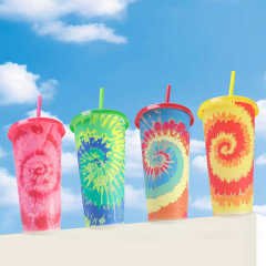 Custom Rainbow Tie Dye Color Changing Plastic Tumblers