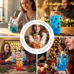 16oz Christmas Festive Color Changing Glass Drinking Glasses