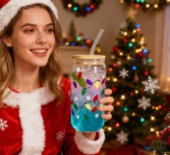 16oz Christmas Festive Color Changing Glass Drinking Glasses