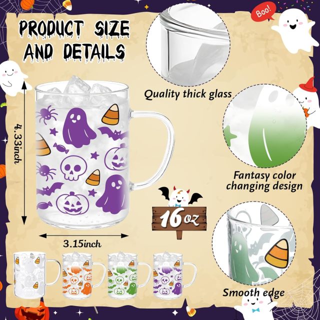 Halloween Horror Ghost Glass Color Changing Cups 6 Pcs