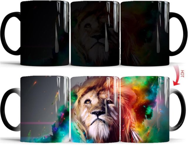 Lion Color Changing Ceramic Coffee Mug with Spoon 11oz