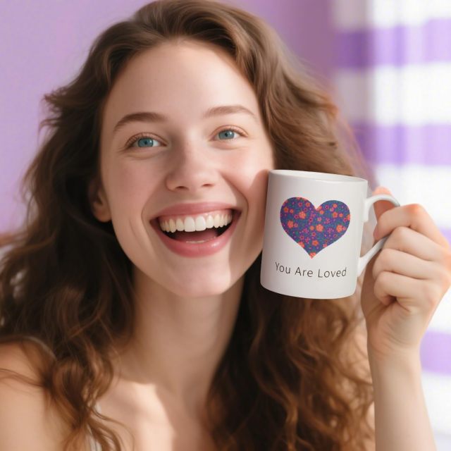 Flower Heart Love Color Changing Ceramic Coffee Mug 12oz
