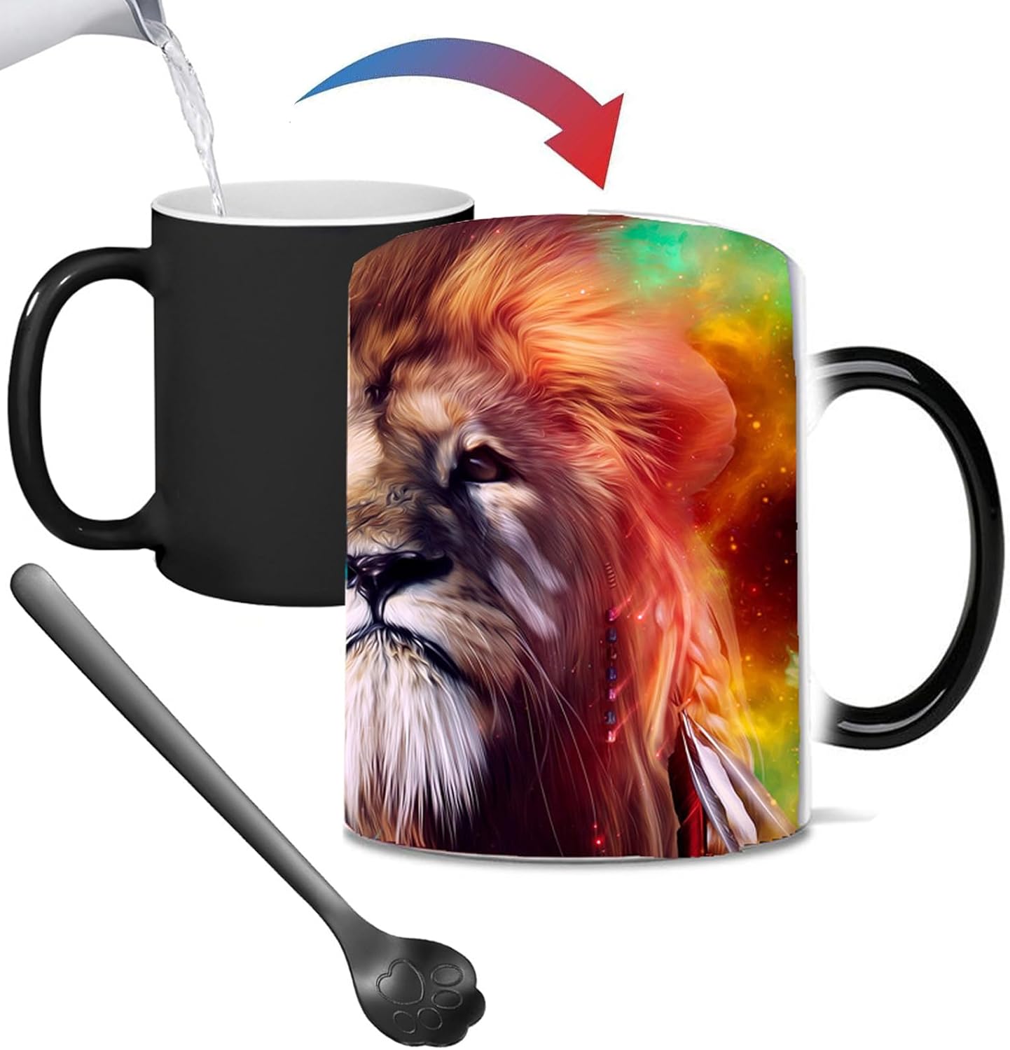 Lion color changing ceramic coffee mug with spoon