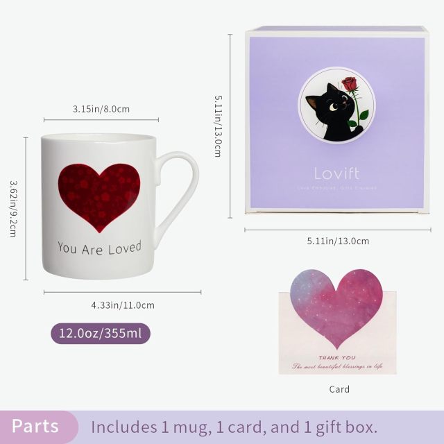 Flower Heart Love Color Changing Ceramic Coffee Mug 12oz