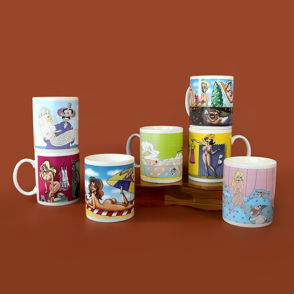 Scratch resistance test on industrial grade thermochromic coating magic mug with a metal key