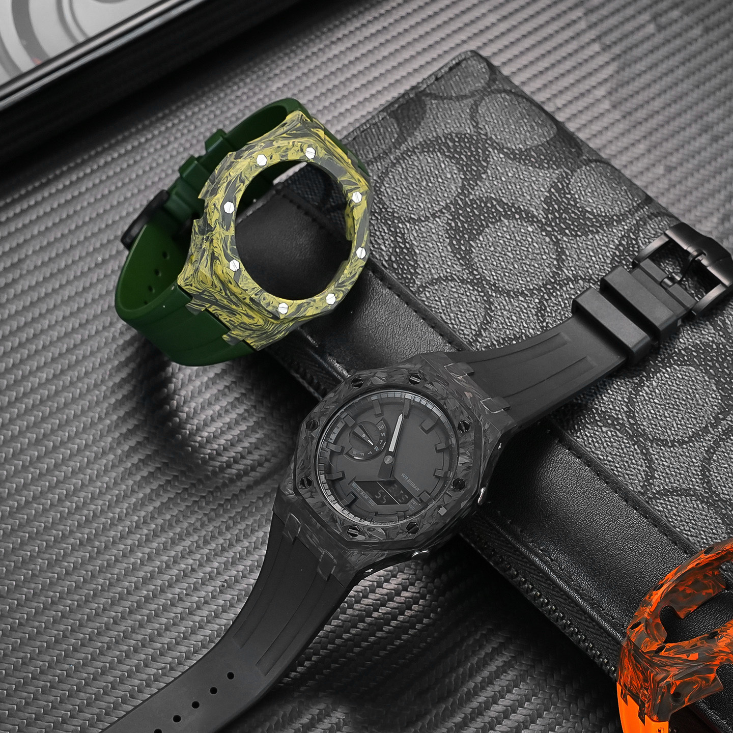 Upgrade and Modification for Casio GA2100 GA-B2100 GA-2110 Fiber Carbon Case Fluororubber Strap Men's Bracelet Wristband