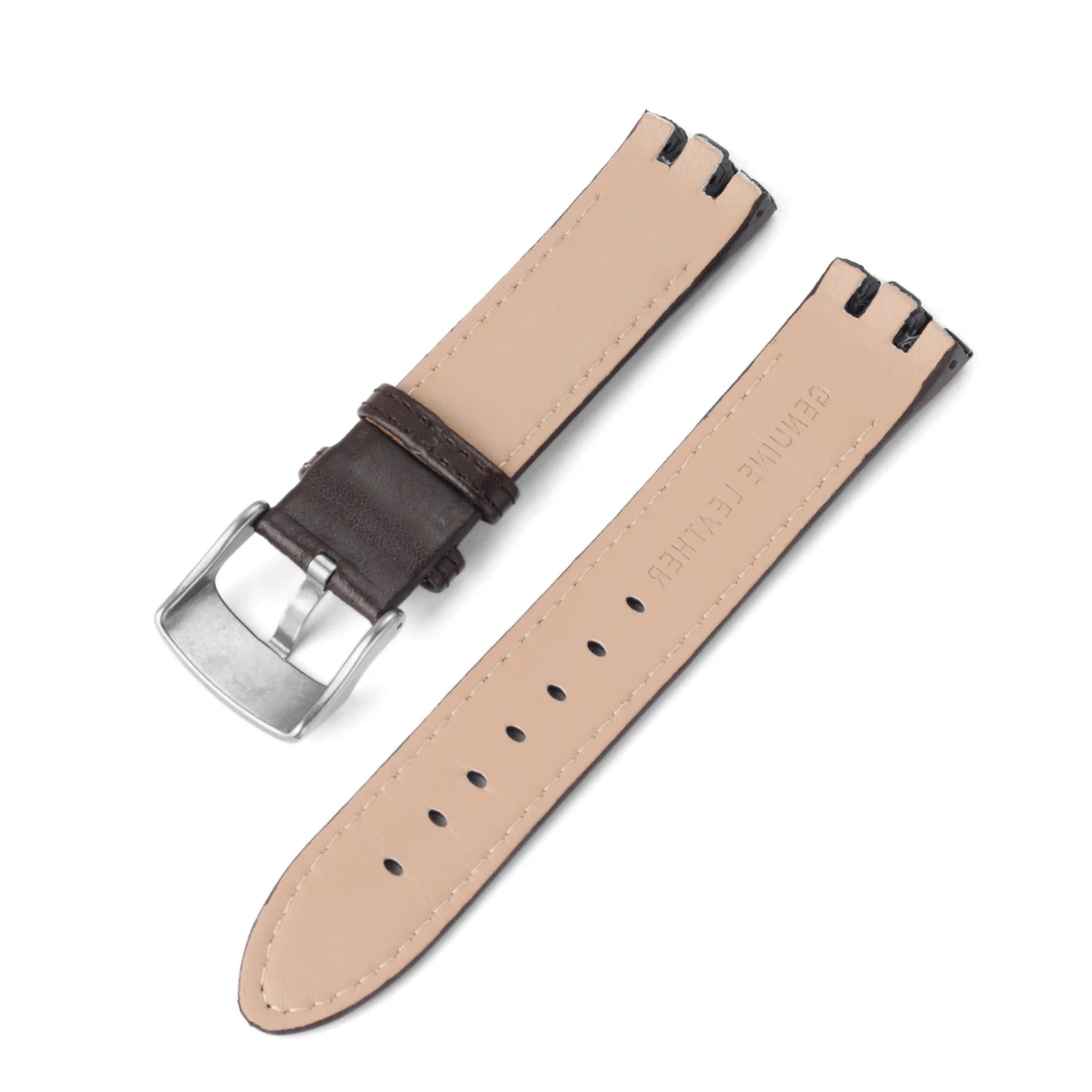 Replacement Leather Strap for Swatch YTS401 YTS402/403G YTS409 713YTB400 20mm Smooth Cowhide Band with Double Grooved Ends