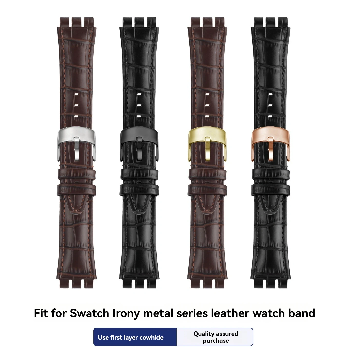 Replacement Croc-Embossed Leather Strap for Swatch YVS423 YVS451 YVS420 YVS435 21mm Cowhide Band with Grooved Ends for Men