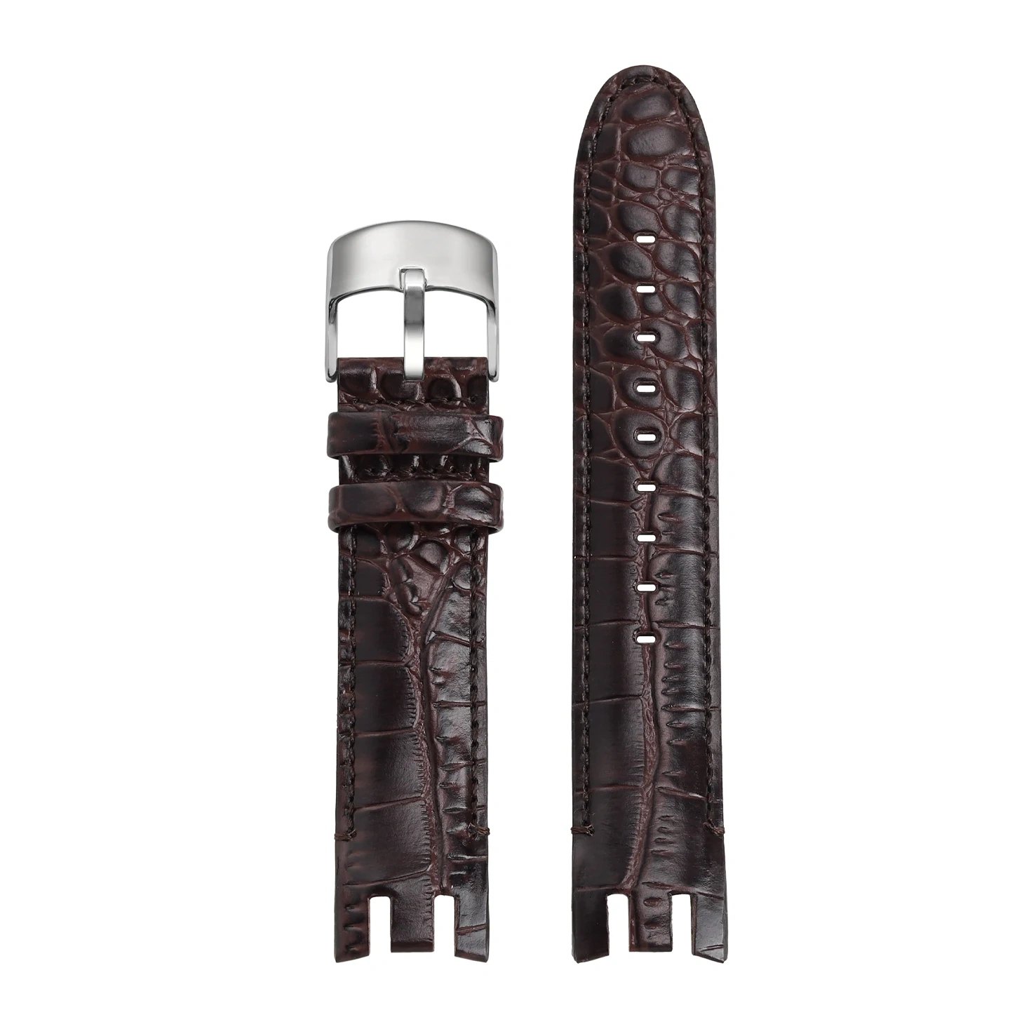 Replacement Croc-Embossed Leather Strap for Swatch YVS423 YVS420, 21mm Cowhide Band with Grooved Ends for Men