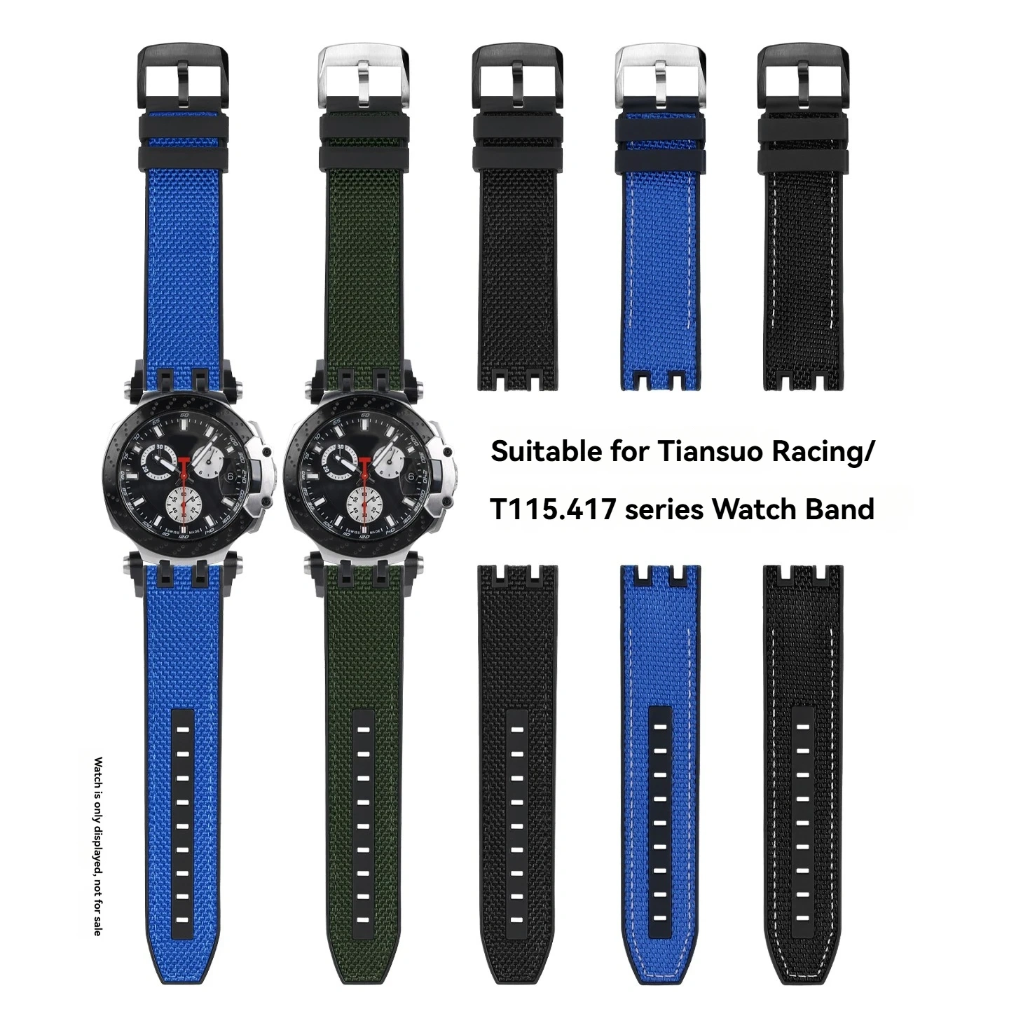 Replacement Nylon Rubber Strap for Tissot T115 MotoGP T115.417 T115.427, Waterproof Sports Racing Watch Band