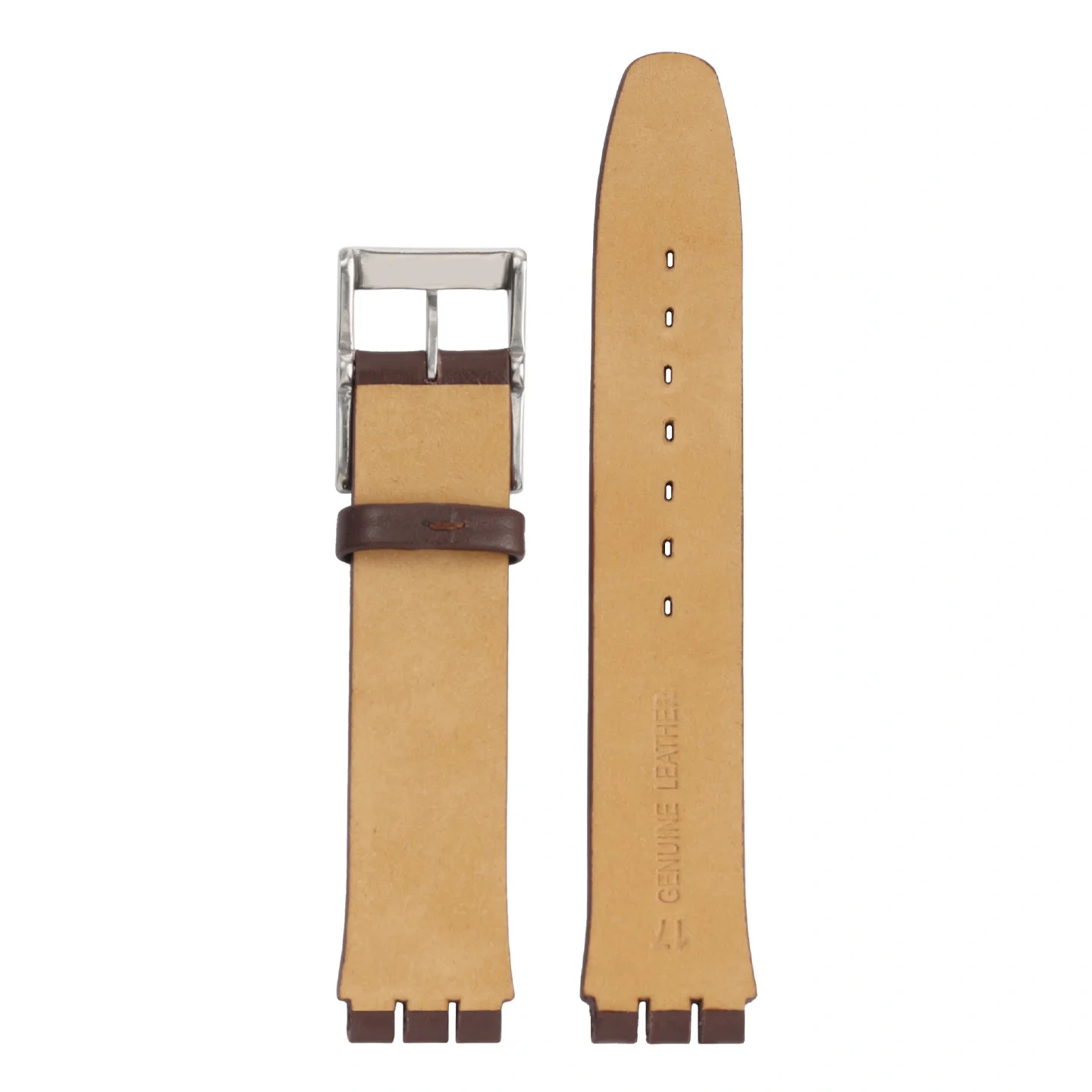 Replacement Genuine Leather Strap for Swatch GB274 GN239 GB294 GB287, 17mm Cowhide Band with Grooved Ends and Pin Buckle