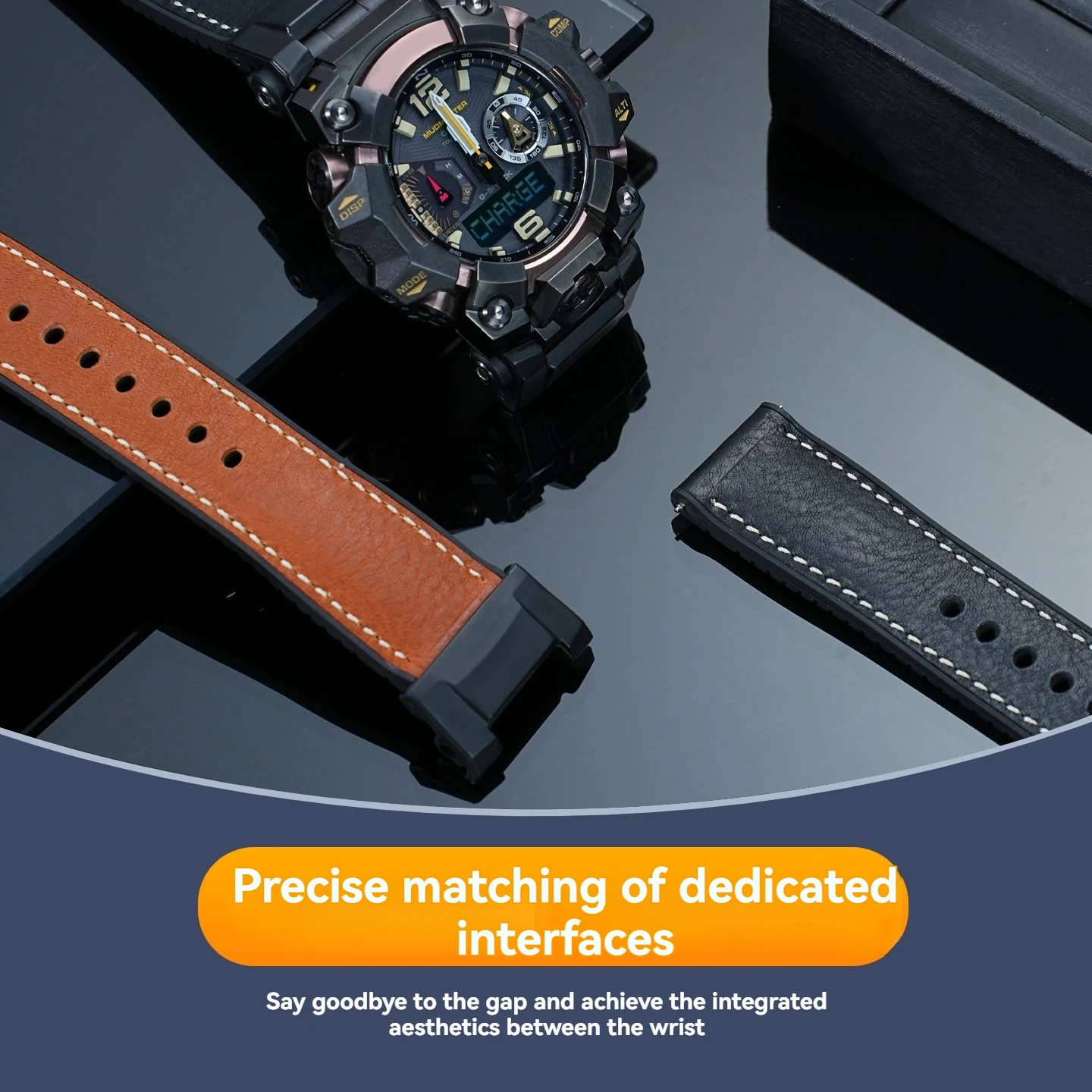 Replacement Italian Leather Waterproof Rubber Hybrid Strap for Casio G-Shock GWG-B1000 'Mudmaster 3rd Gen' (Module 5713)