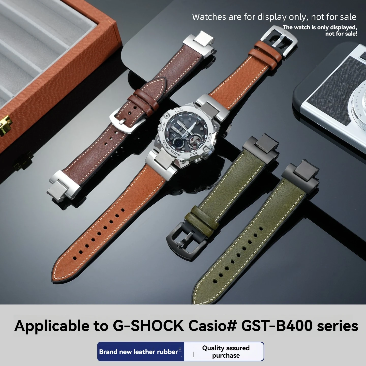 DIY Replacement Italian Leather & Rubber Hybrid Strap for Casio G-Shock GST-B400D 'Iron Heart', Waterproof Conversion Band