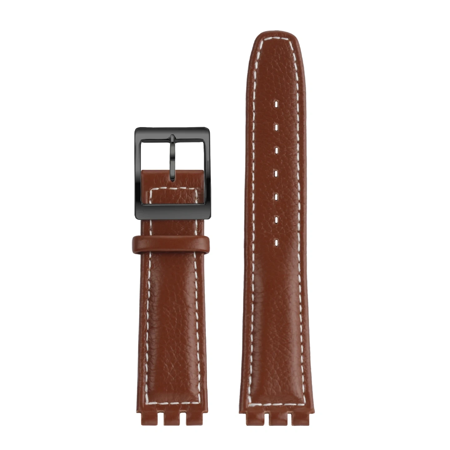 Replacement Genuine Leather Strap for Swatch GB274 GB287 GN239, 17mm Cowhide Band with Pebble Grain Texture & Grooved Ends