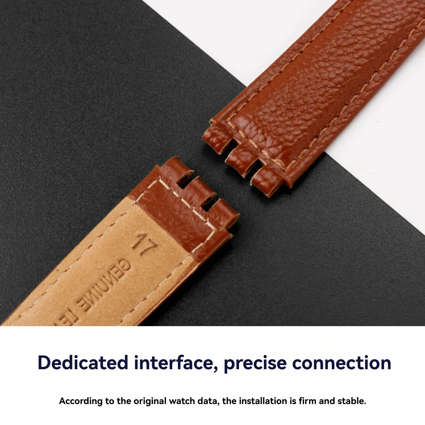 Replacement Genuine Leather Strap for Swatch GB274 GB287 GN239, 17mm Cowhide Band with Pebble Grain Texture & Grooved Ends