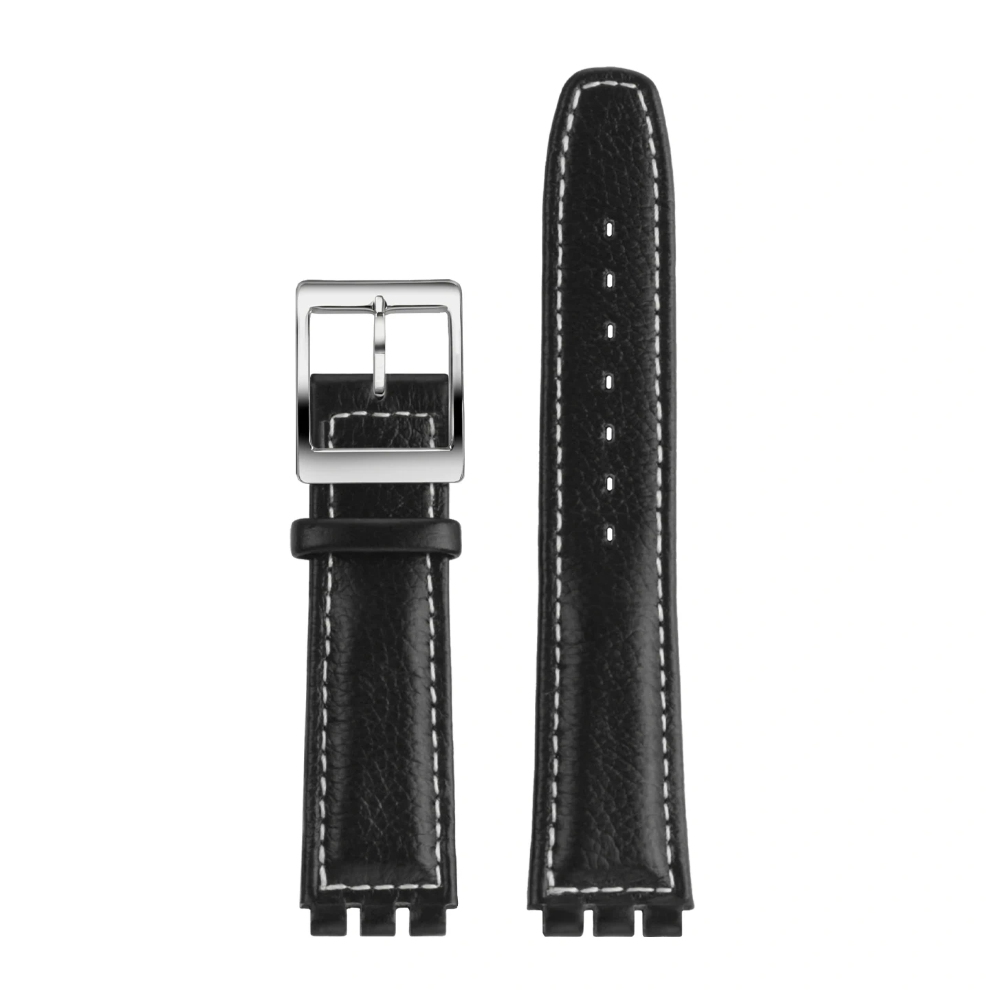 Replacement Genuine Leather Strap for Swatch GB274 GB287 GN239, 17mm Cowhide Band with Pebble Grain Texture & Grooved Ends