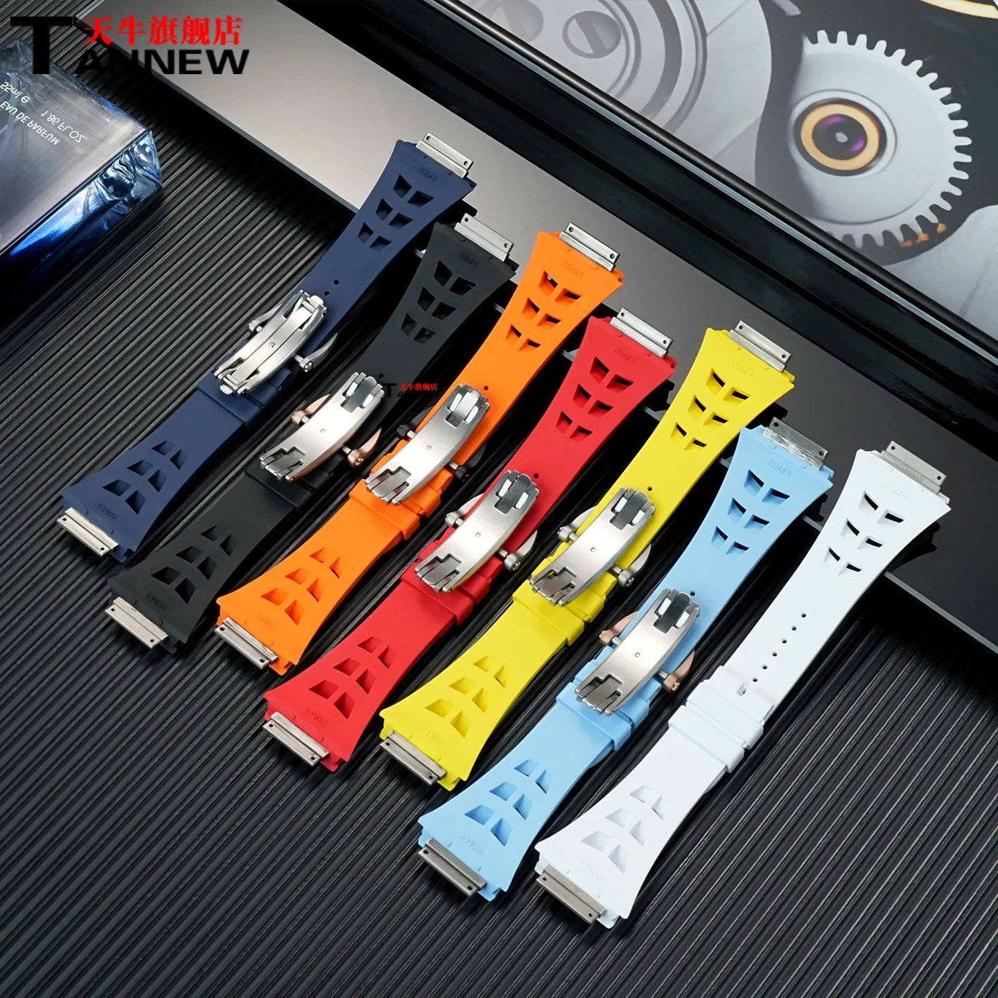 Replacement Soft & Waterproof Fluoroelastomer Strap with Folding Clasp for Richard Mille RM055 RM030 RM35-01 RM35-02 RM35-03