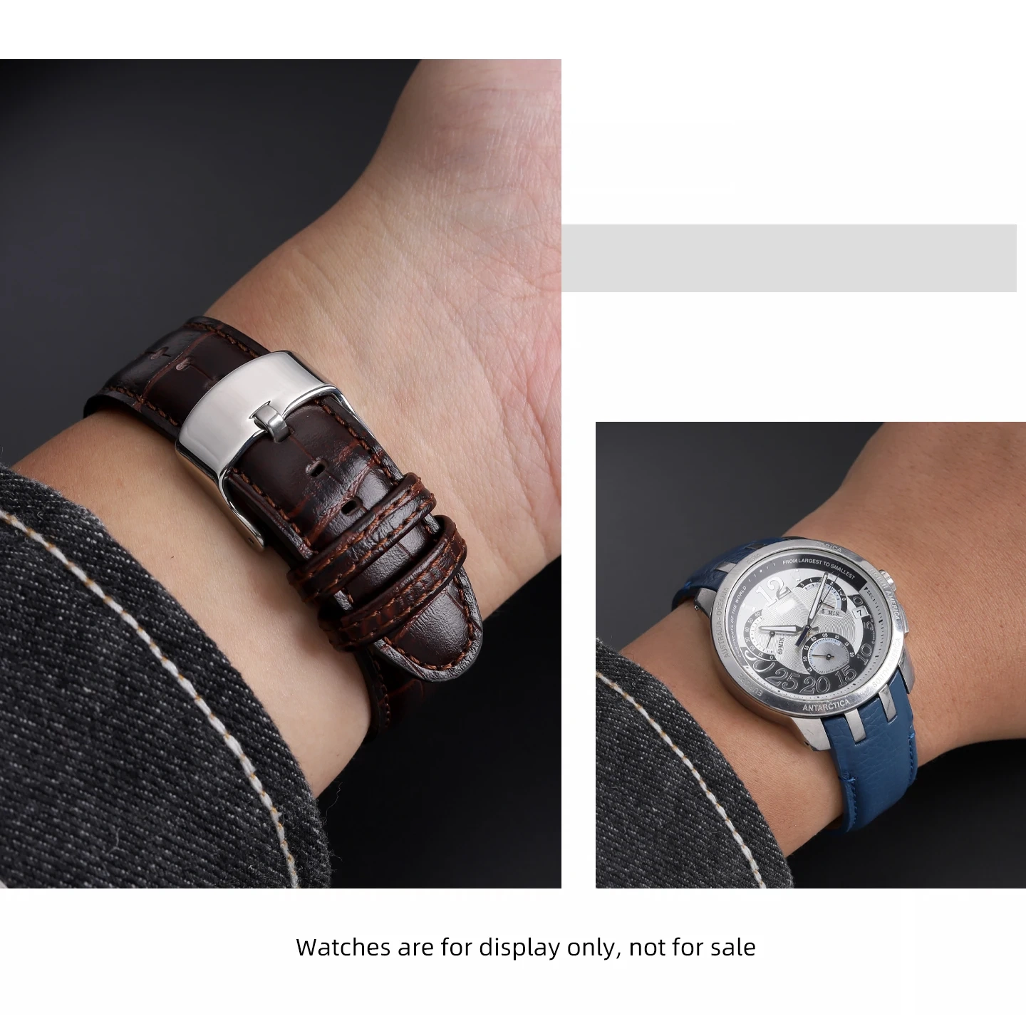Replacement Croc-Embossed Leather Strap for Swatch YVS423 YVS420, 21mm Cowhide Band with Grooved Ends for Men