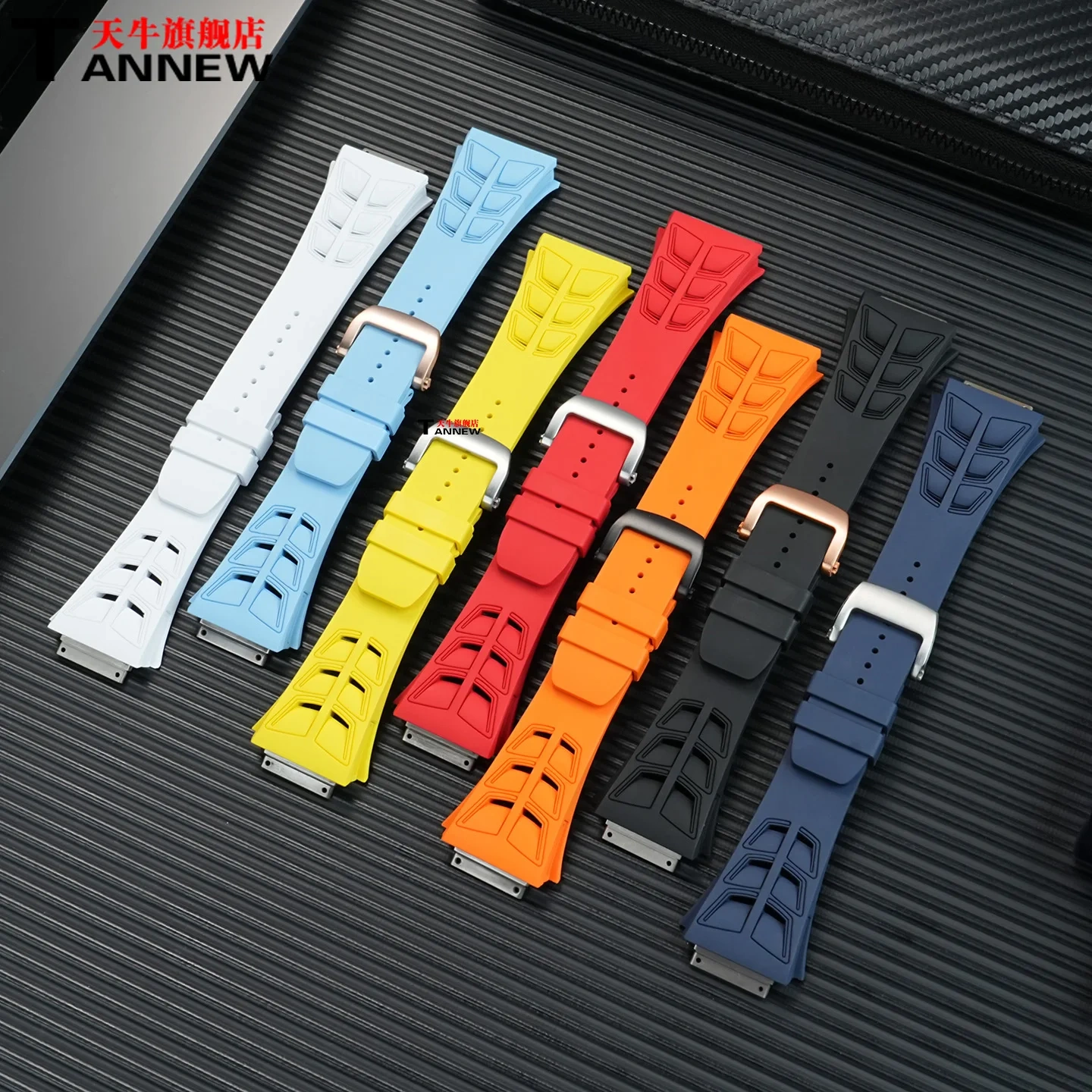 Replacement Soft & Waterproof Fluoroelastomer Strap with Folding Clasp for Richard Mille RM055 RM030 RM35-01 RM35-02 RM35-03