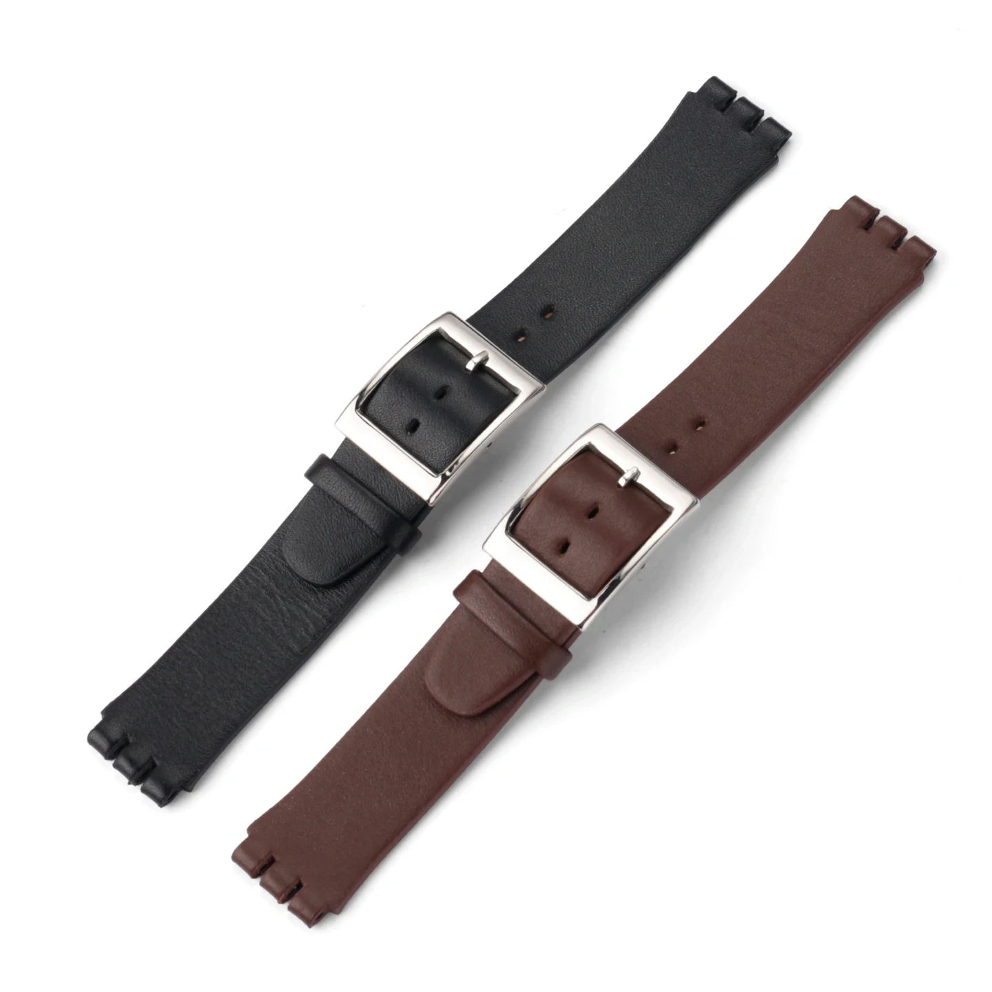 Replacement Genuine Leather Strap for Swatch GB274 GN239 GB294 GB287, 17mm Cowhide Band with Grooved Ends and Pin Buckle