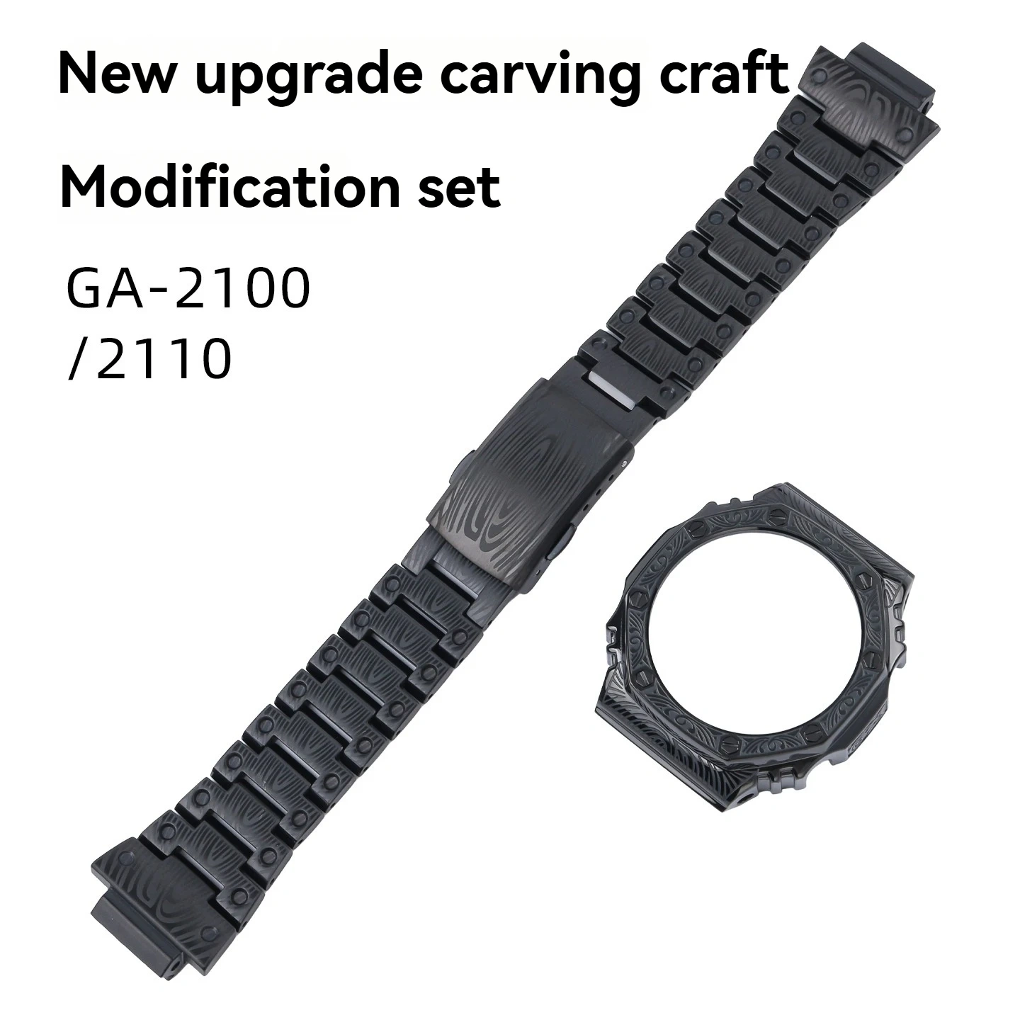 DIY Full Stainless Steel Case & Bracelet Set with Engraved Pattern for Casio G-Shock 'CasiOak' GA-2100 GA-2110 Conversion Kit