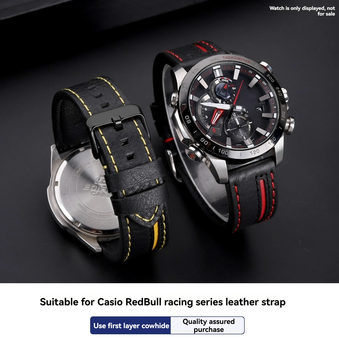 Replacement Cowhide Leather Strap for Casio Edifice Red Bull Racing EFS-S510 EFS-S580 EFR-303 EQB-1000, 22mm Cowhide Band