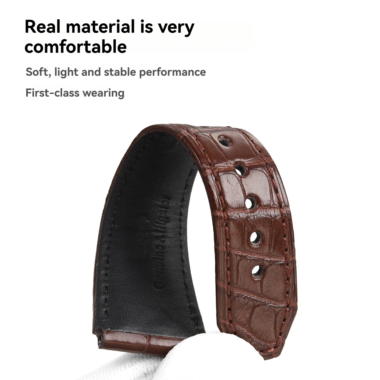 Alligator Leather Strap with Deployant Buckle for Zenith DEFY 95.9000, 22mm OEM Grade Replacement Band for Men