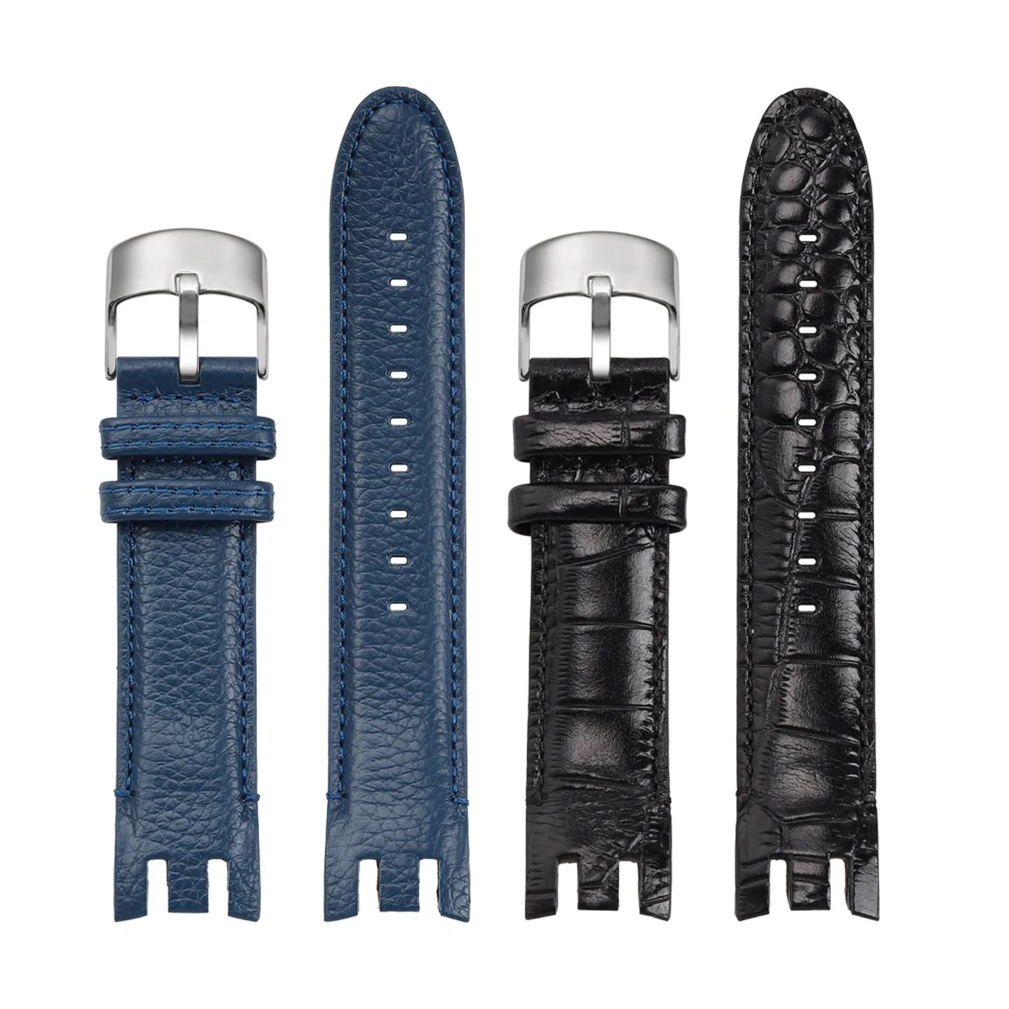 Replacement Croc-Embossed Leather Strap for Swatch YVS423 YVS420, 21mm Cowhide Band with Grooved Ends for Men